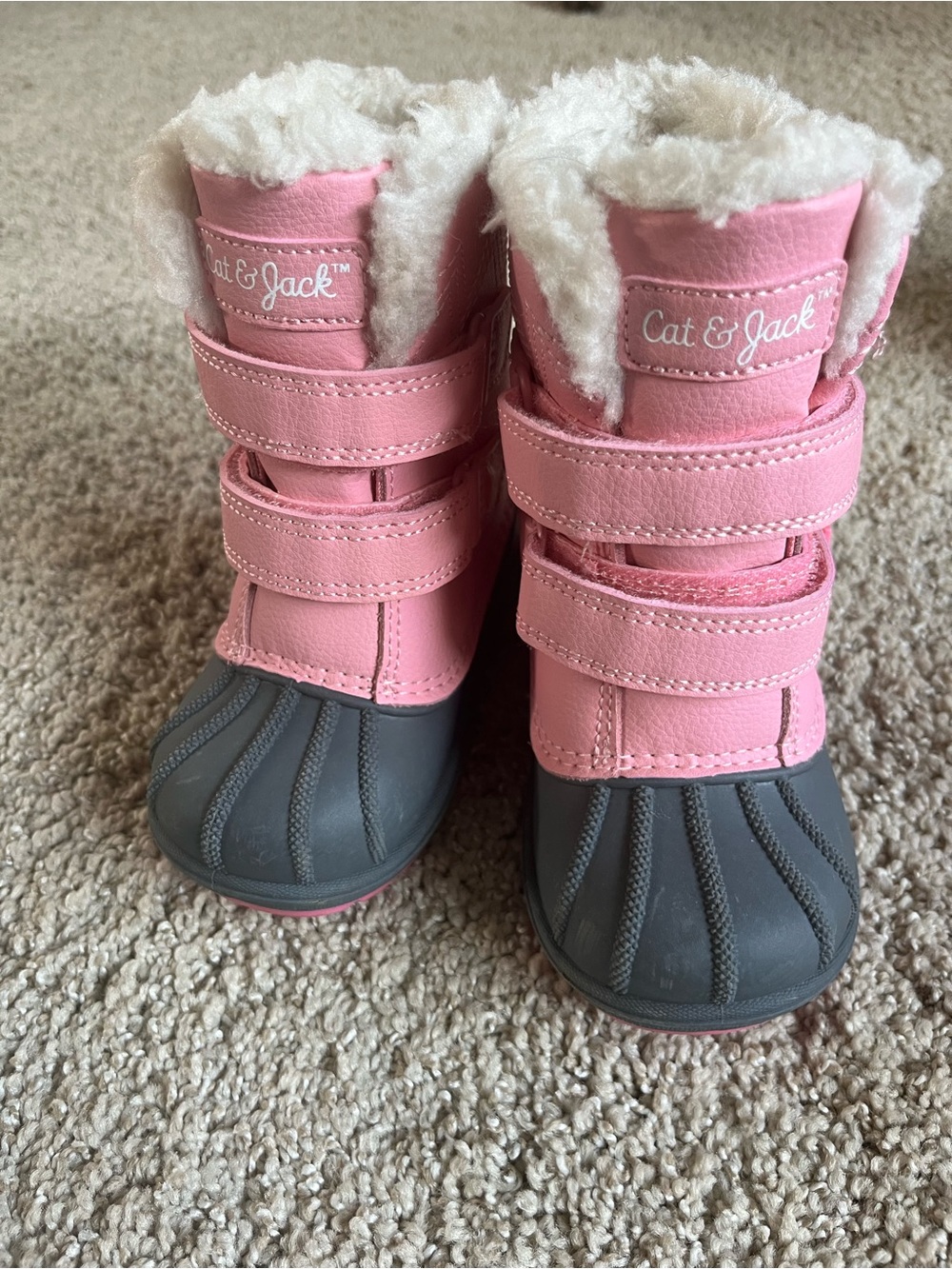 Cat & Jack Pink and Gray Girls Winter Boots with Faux Fur